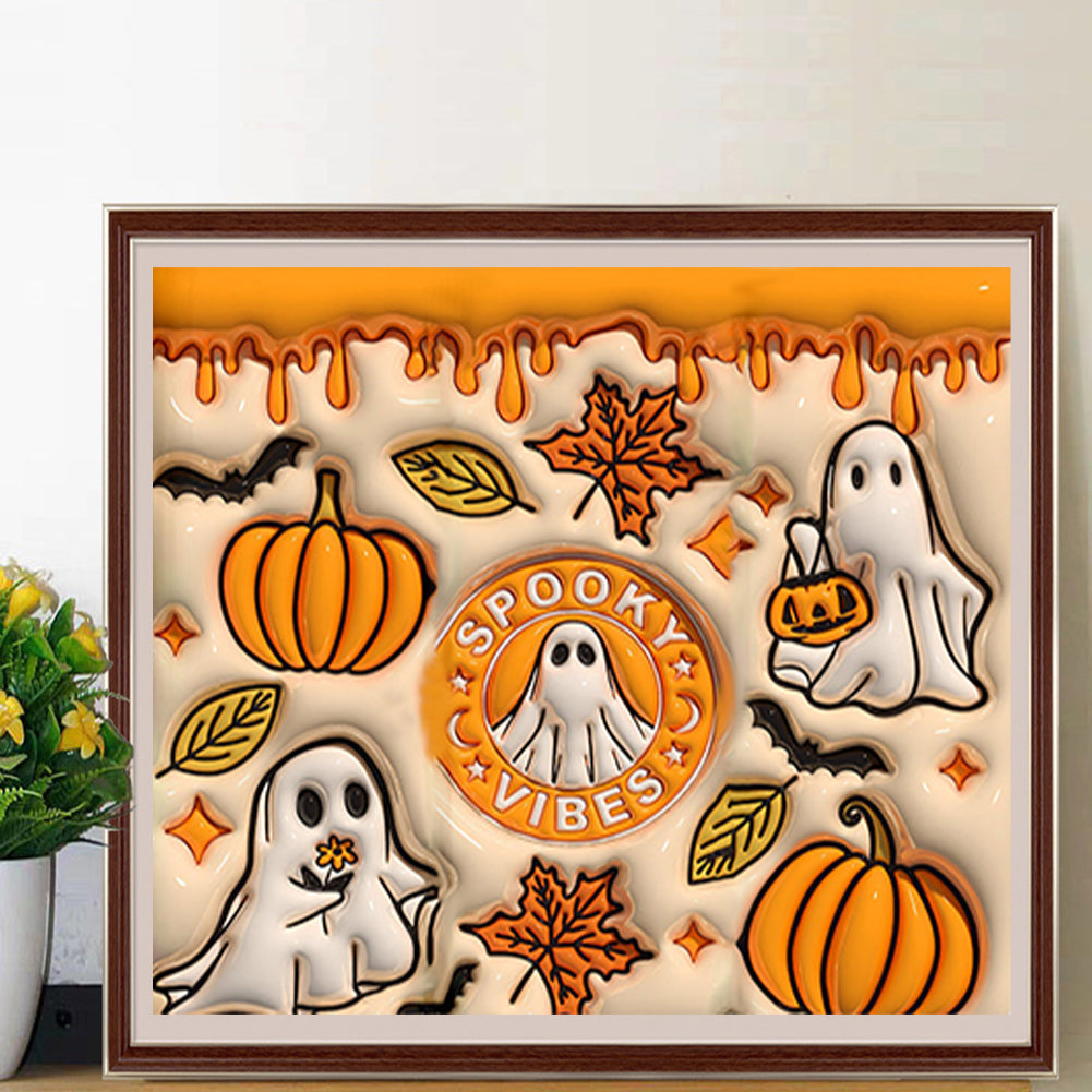 Halloween Pumpkins And Souls - Full Round Drill Diamond Painting 50*45CM