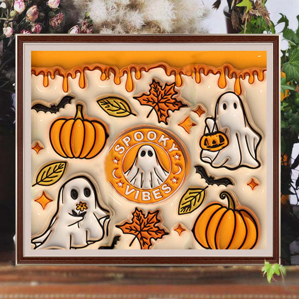 Halloween Pumpkins And Souls - Full Round Drill Diamond Painting 50*45CM