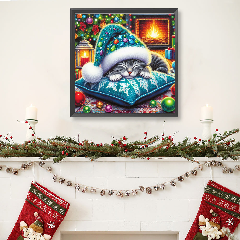 Christmas Cat - Full Round Drill Diamond Painting 40*40CM