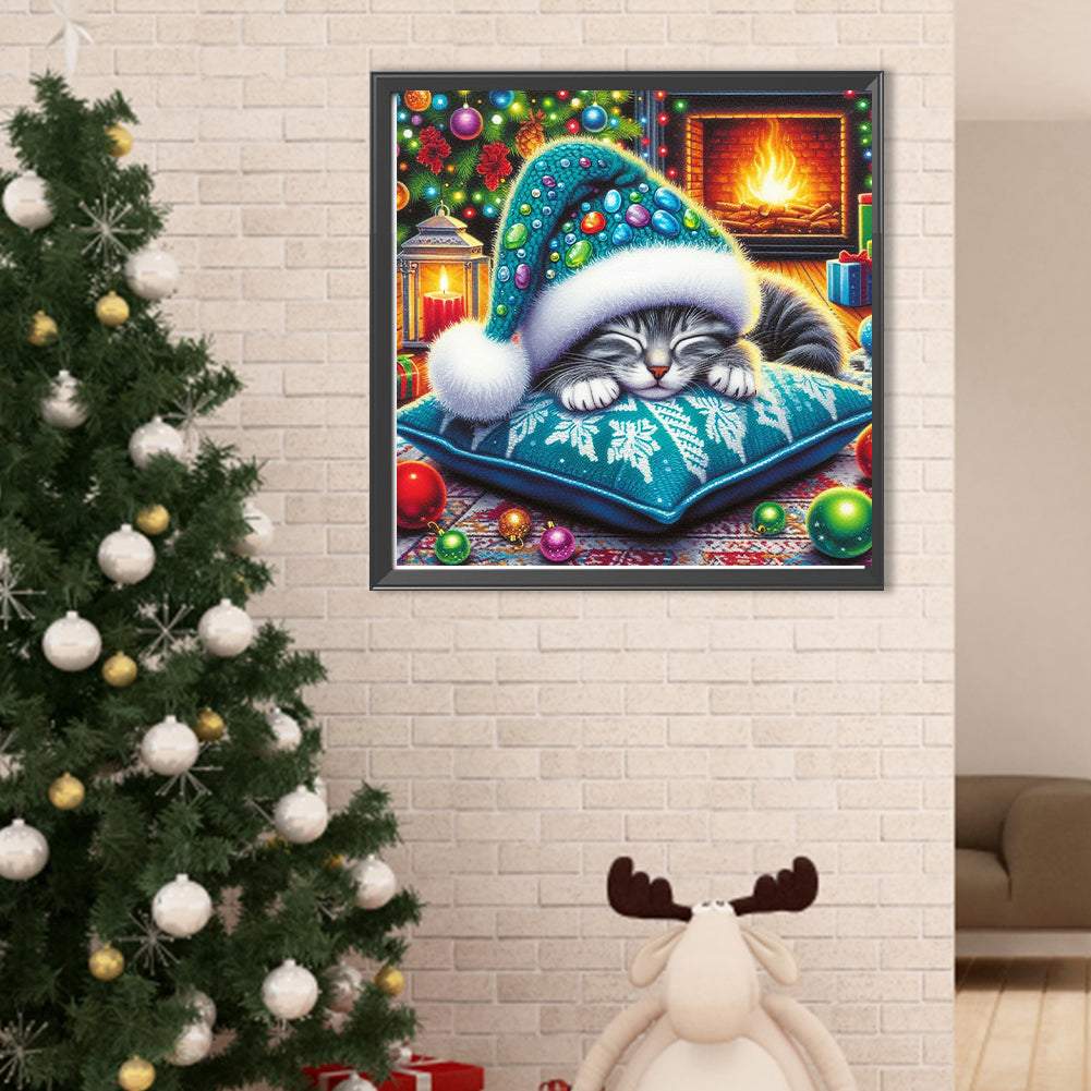 Christmas Cat - Full Round Drill Diamond Painting 40*40CM