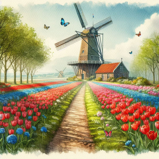 Tulips And Windmills - Full Round Drill Diamond Painting 50*50CM