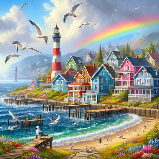 Seaside Town - Full Round Drill Diamond Painting 50*50CM