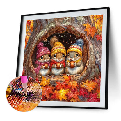 Three Squirrels In Autumn - Full Round Drill Diamond Painting 40*40CM