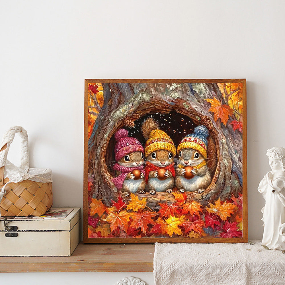 Three Squirrels In Autumn - Full Round Drill Diamond Painting 40*40CM