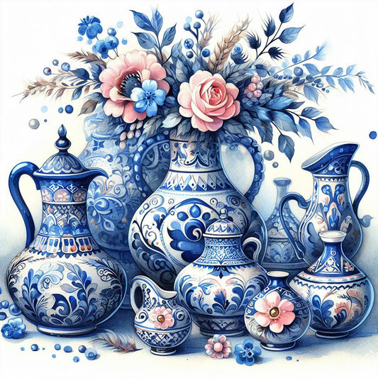 Blue And White Porcelain - Full Round Drill Diamond Painting 40*40CM