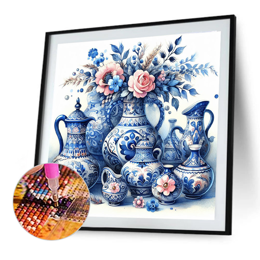 Blue And White Porcelain - Full Round Drill Diamond Painting 40*40CM