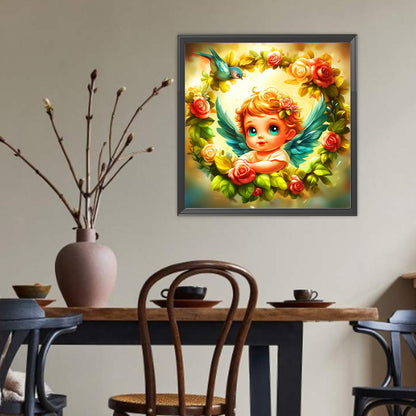 Bluebird Wreath Angel Girl - Full Round Drill Diamond Painting 40*40CM