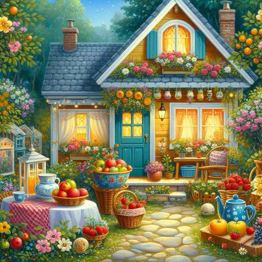 Flowers And Fruits House Front Yard - Full Round Drill Diamond Painting 40*40CM