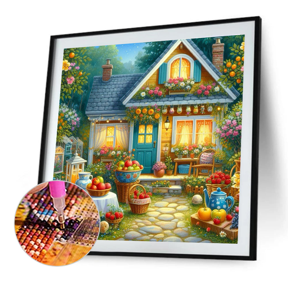 Flowers And Fruits House Front Yard - Full Round Drill Diamond Painting 40*40CM