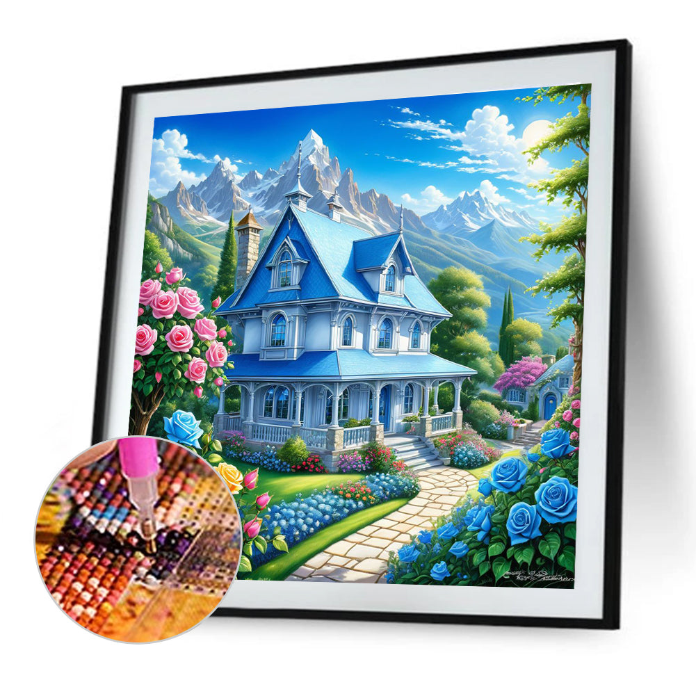 Rose Blue Villa - Full Round Drill Diamond Painting 40*40CM