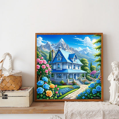 Rose Blue Villa - Full Round Drill Diamond Painting 40*40CM