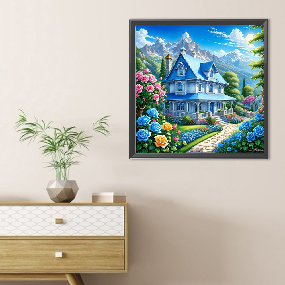 Rose Blue Villa - Full Round Drill Diamond Painting 40*40CM