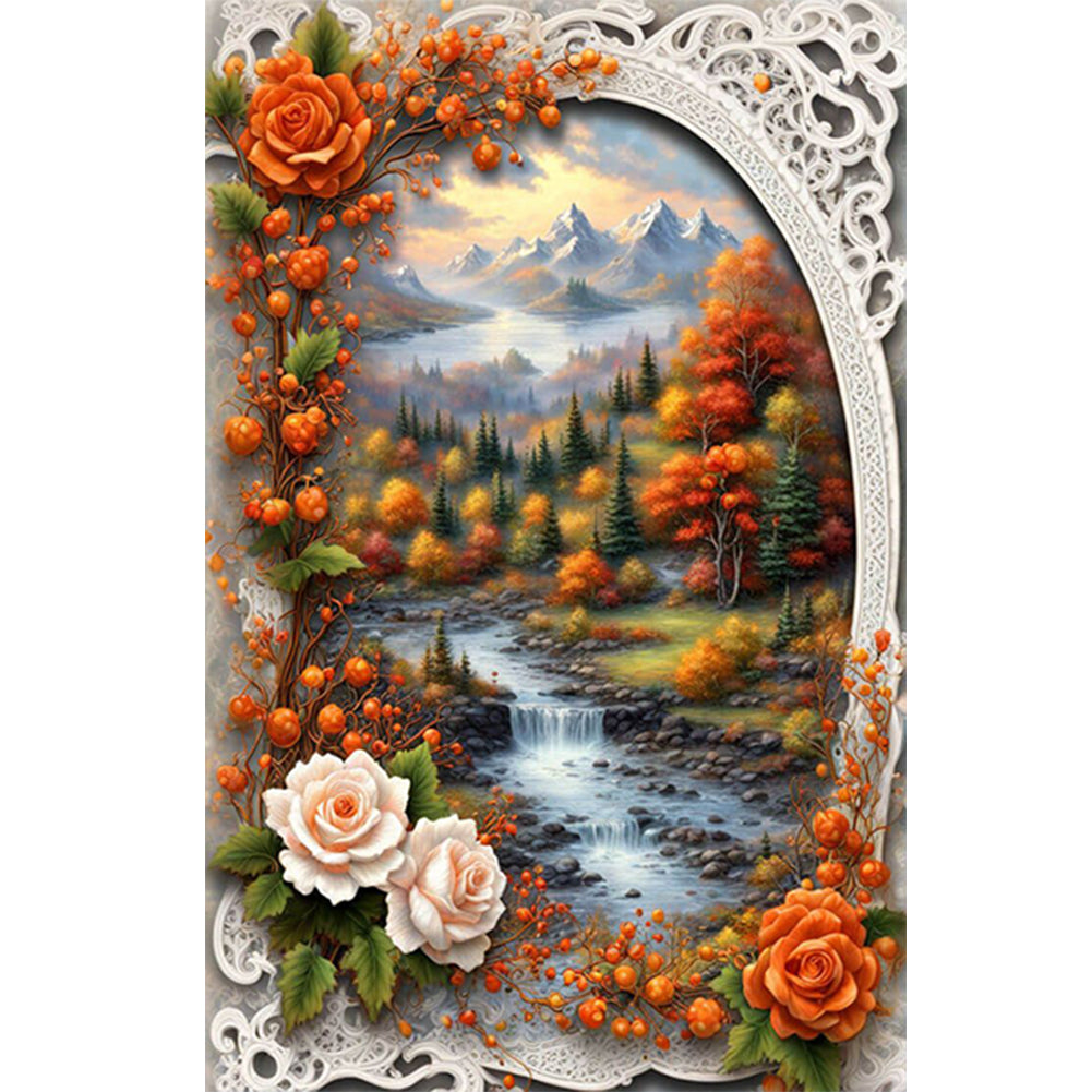 Autumn Landscape Flowers Forest - Full Round Drill Diamond Painting 40*60CM