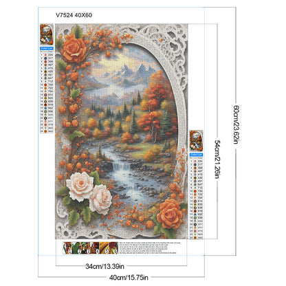 Autumn Landscape Flowers Forest - Full Round Drill Diamond Painting 40*60CM