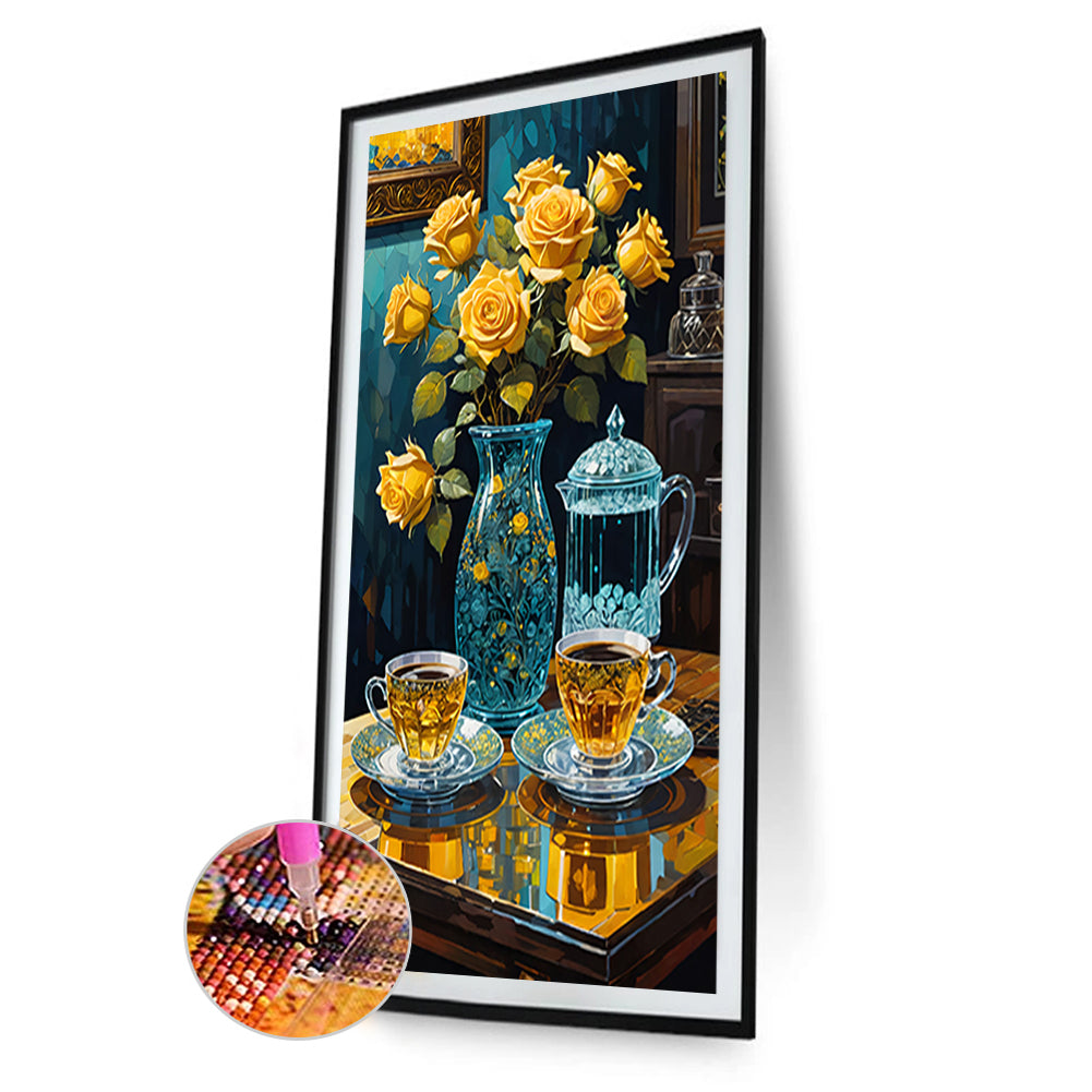 Yellow Rose Tea Set - Full Round Drill Diamond Painting 40*70CM