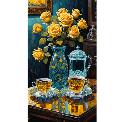 Yellow Rose Tea Set - Full Round Drill Diamond Painting 40*70CM