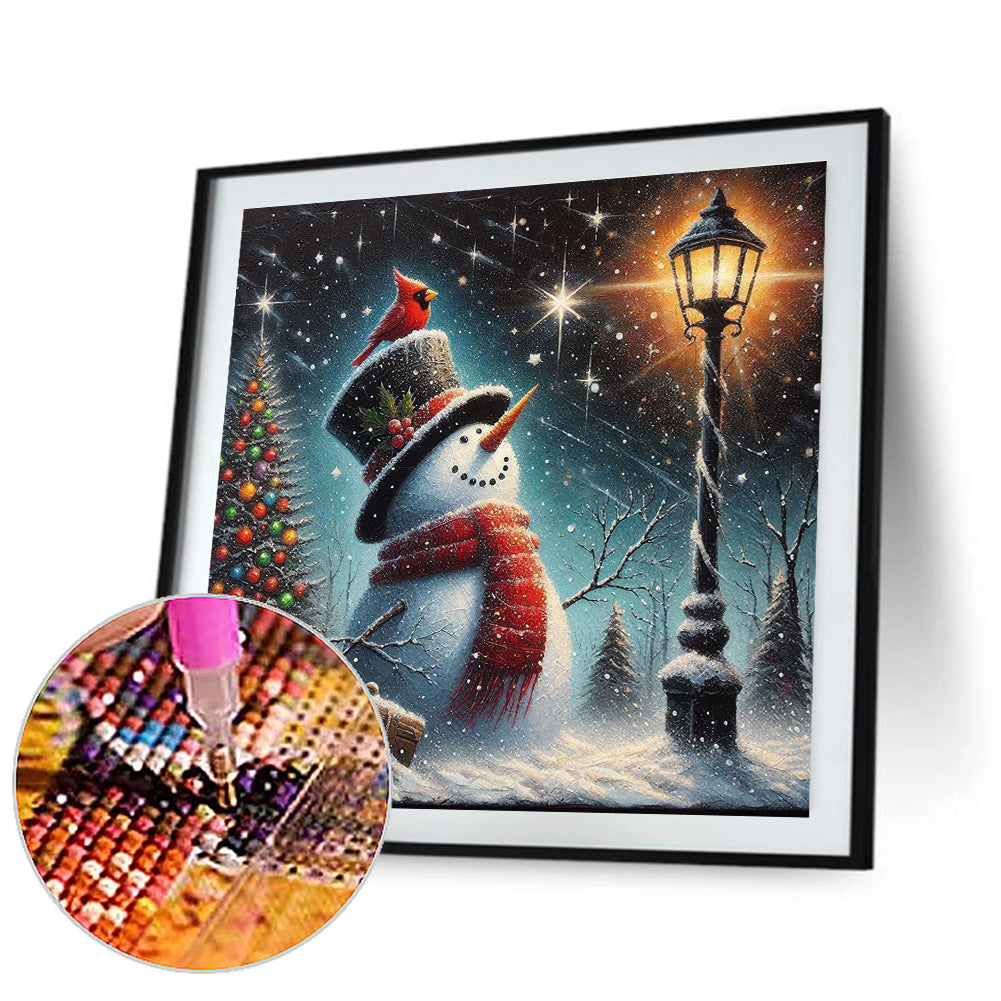 Winter Street Light Snowman - Full Round Drill Diamond Painting 40*40CM