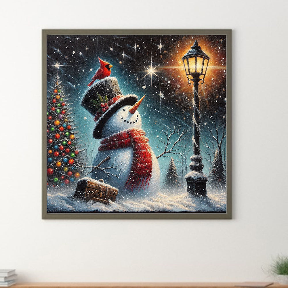 Winter Street Light Snowman - Full Round Drill Diamond Painting 40*40CM