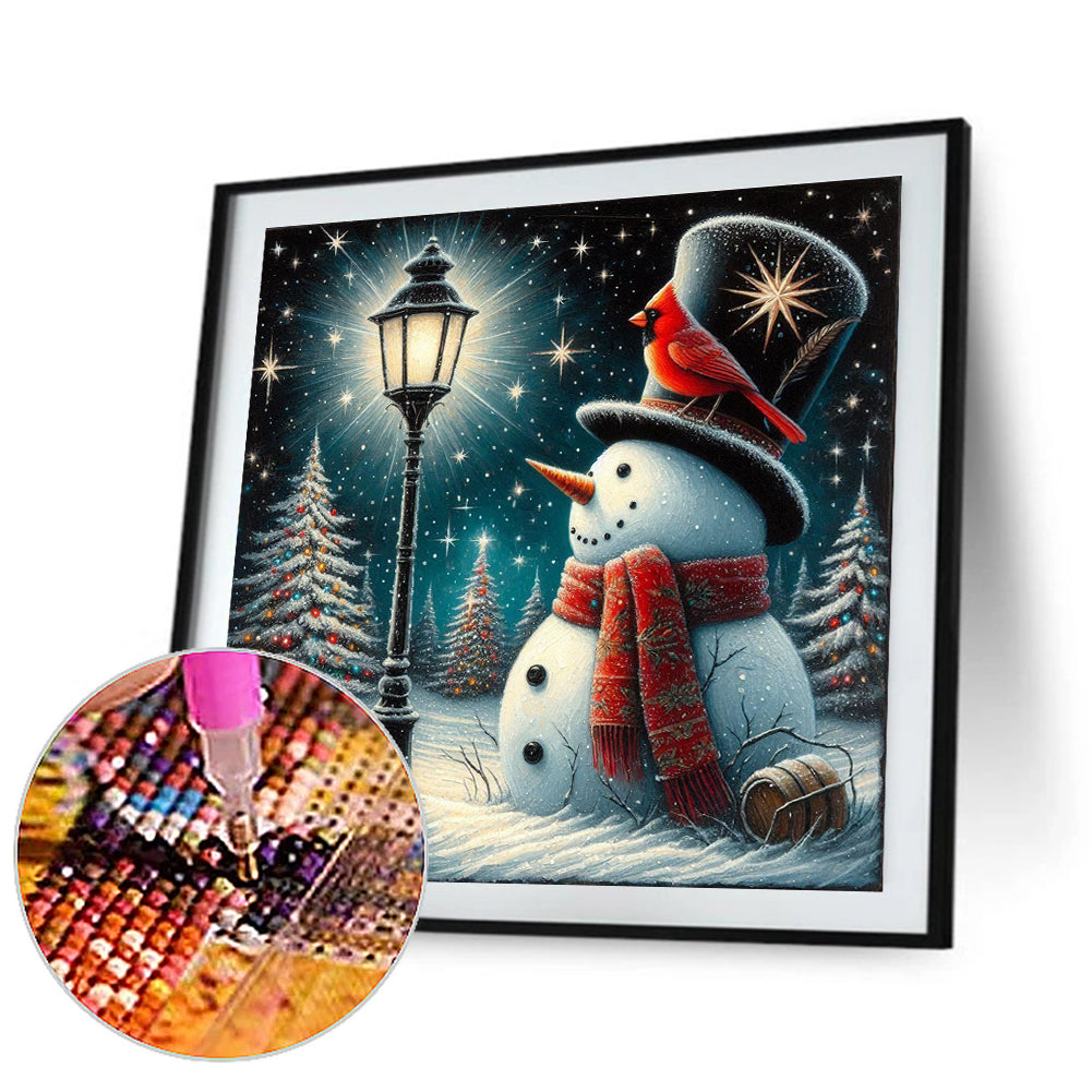 Winter Street Light Snowman - Full Round Drill Diamond Painting 40*40CM