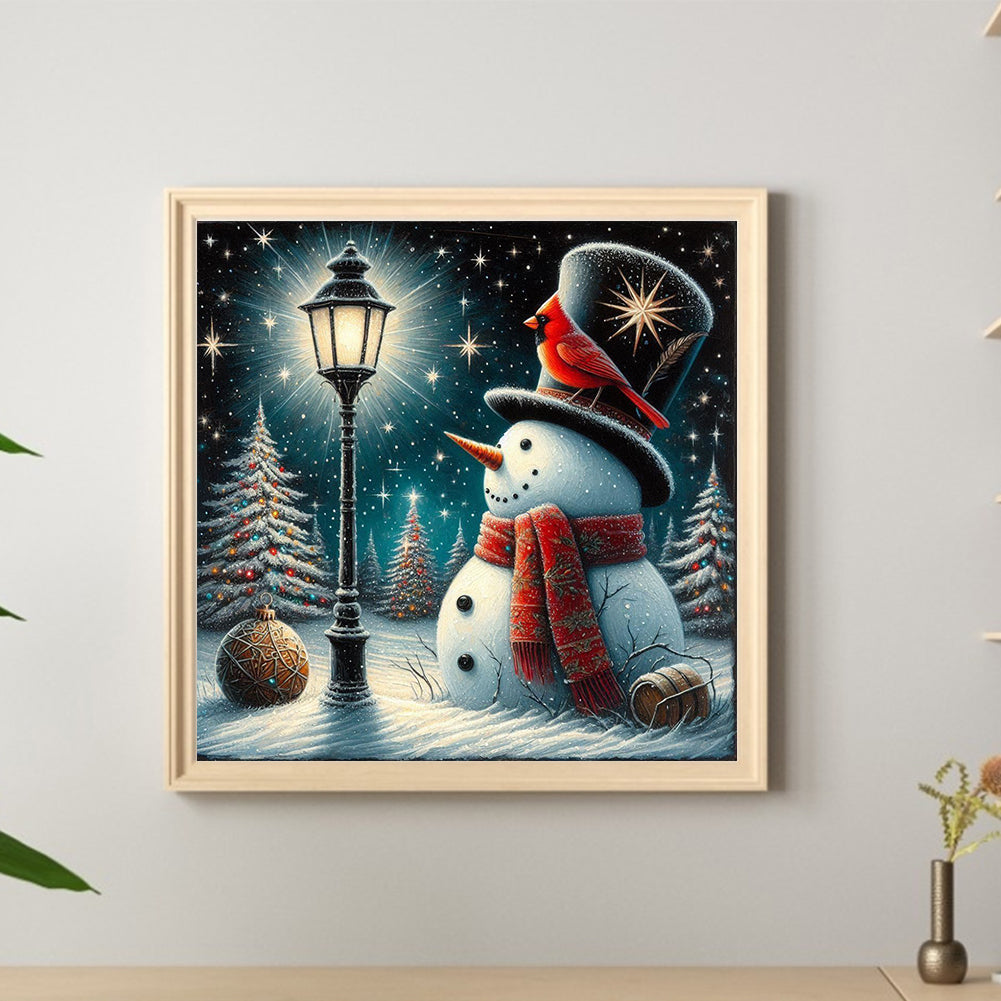 Winter Street Light Snowman - Full Round Drill Diamond Painting 40*40CM