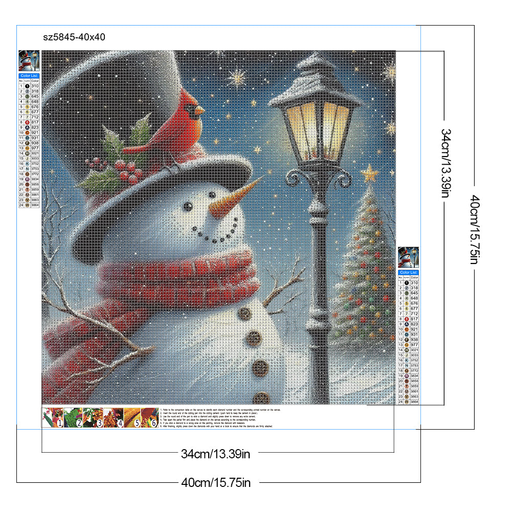 Winter Street Light Snowman - Full Round Drill Diamond Painting 40*40CM