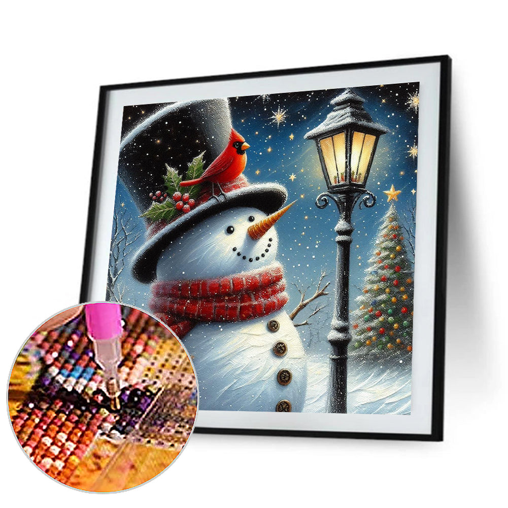 Winter Street Light Snowman - Full Round Drill Diamond Painting 40*40CM