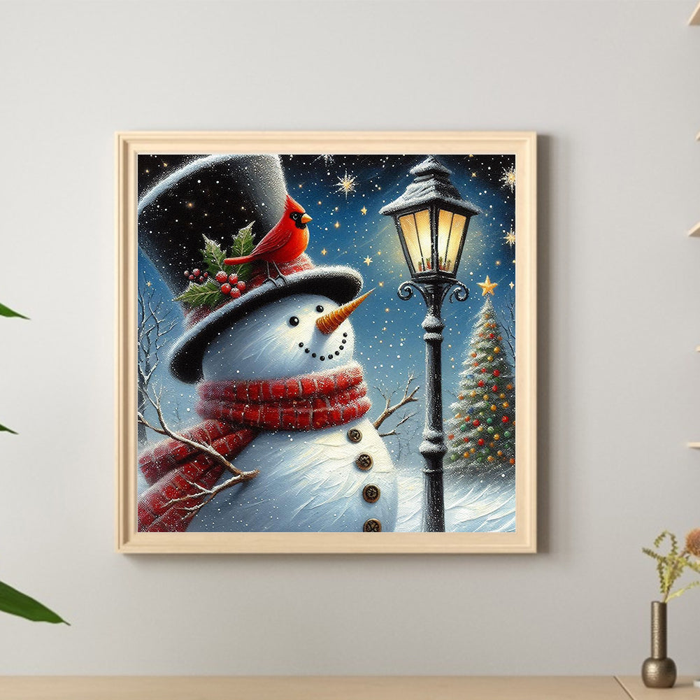 Winter Street Light Snowman - Full Round Drill Diamond Painting 40*40CM