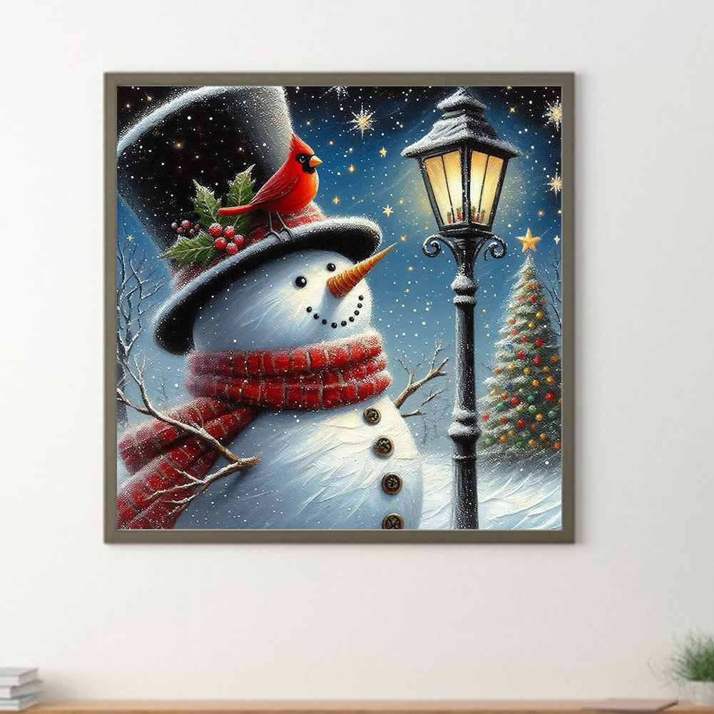 Winter Street Light Snowman - Full Round Drill Diamond Painting 40*40CM