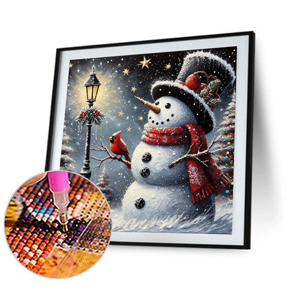 Winter Street Light Snowman - Full Round Drill Diamond Painting 40*40CM