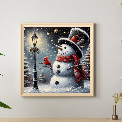 Winter Street Light Snowman - Full Round Drill Diamond Painting 40*40CM