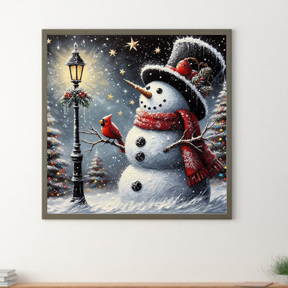 Winter Street Light Snowman - Full Round Drill Diamond Painting 40*40CM