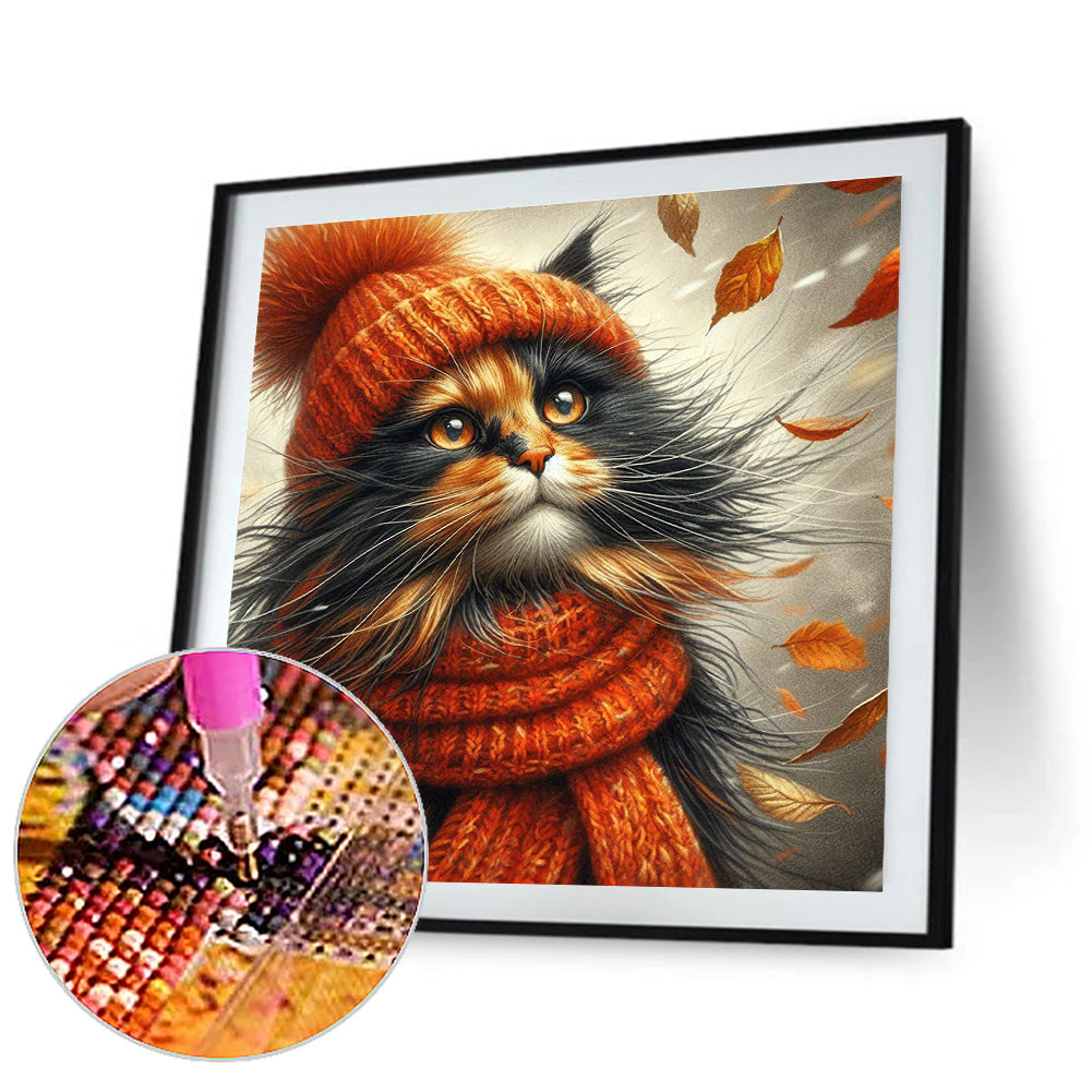 Cat In Hat - Full Round Drill Diamond Painting 40*40CM