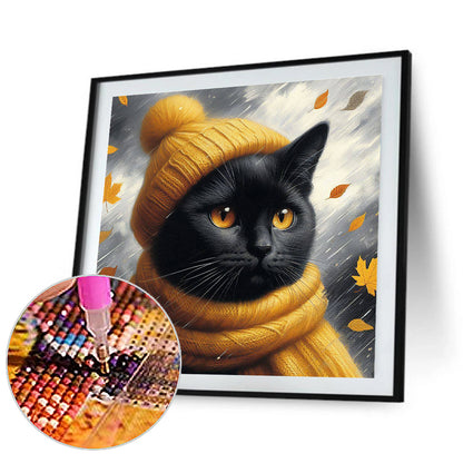 Cat In Hat - Full Round Drill Diamond Painting 40*40CM