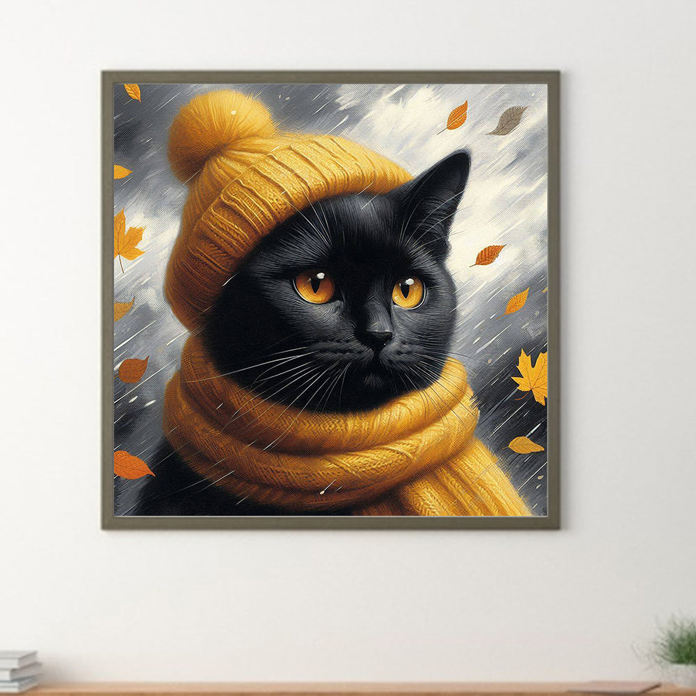 Cat In Hat - Full Round Drill Diamond Painting 40*40CM