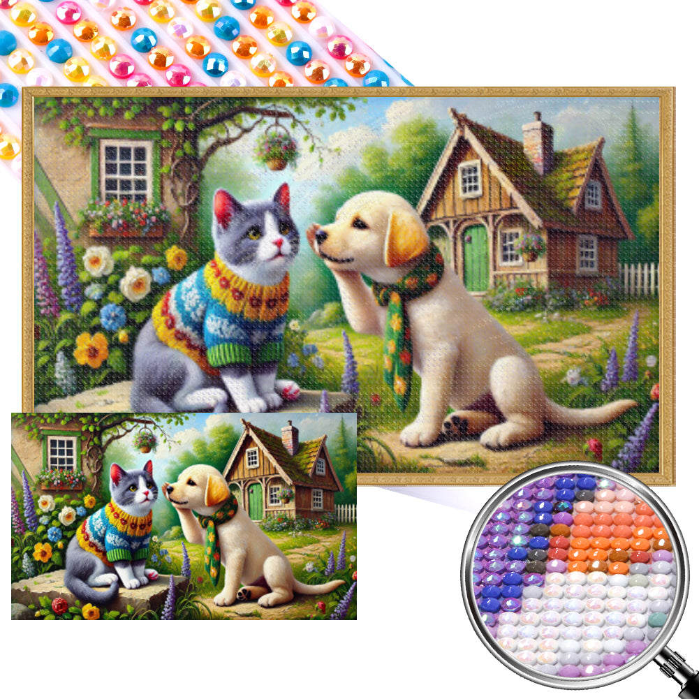 Cats And Dogs - Full AB Round Drill Diamond Painting 45*75CM