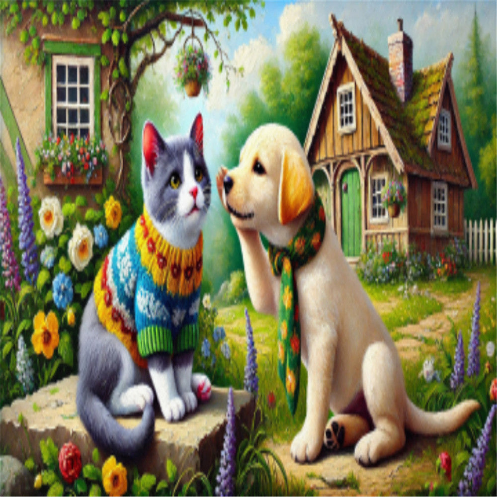 Cats And Dogs - Full AB Round Drill Diamond Painting 45*75CM