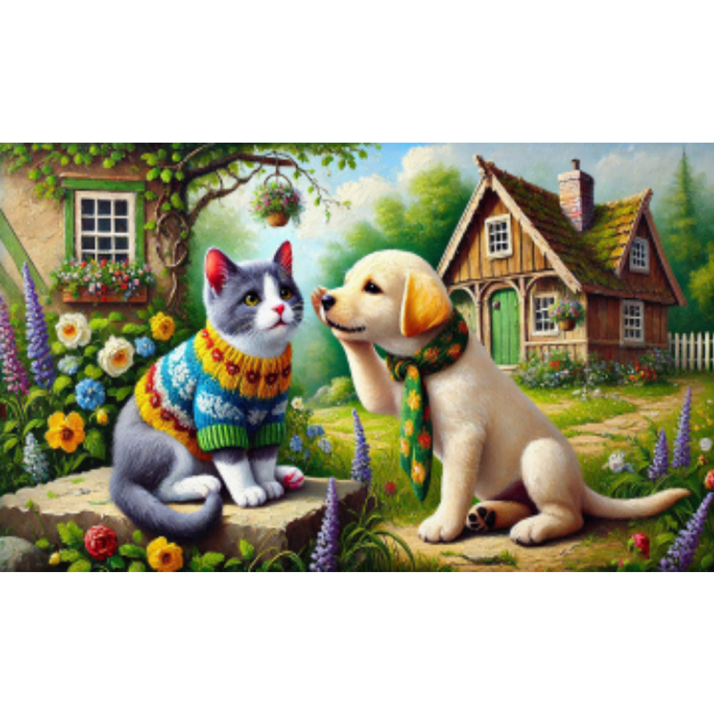 Cats And Dogs - Full AB Round Drill Diamond Painting 45*75CM