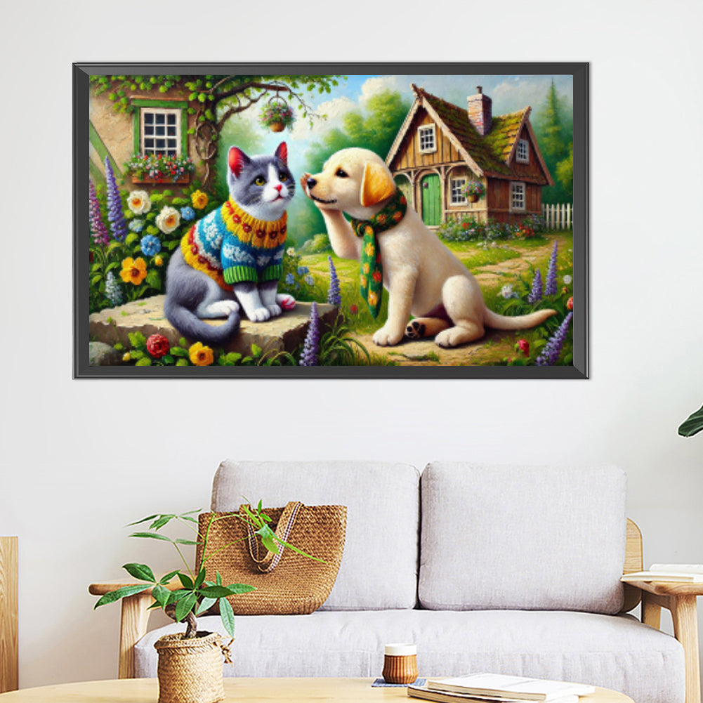 Cats And Dogs - Full AB Round Drill Diamond Painting 45*75CM