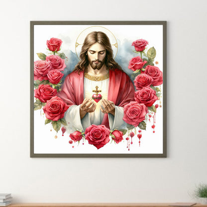 Love Red Rose Jesus - Full Round Drill Diamond Painting 40*40CM