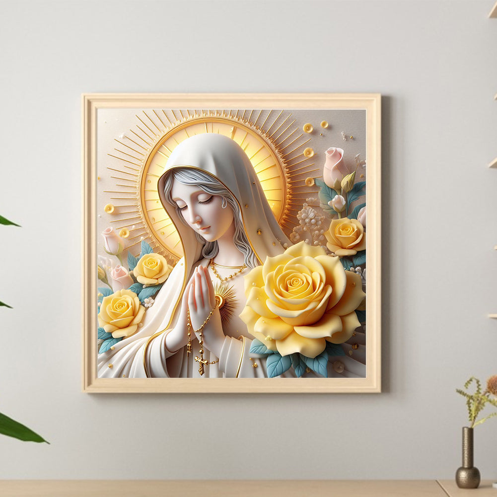 Yellow Rose And Virgin - Full Round Drill Diamond Painting 40*40CM