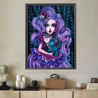 Triceratops And Purple-Haired Girl - Full Round Drill Diamond Painting 40*50CM