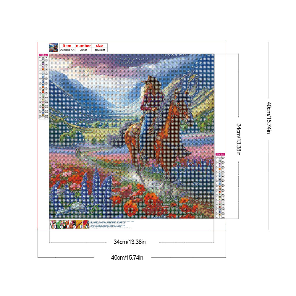 Horseback Riding To See The Sea Of Flowers - Full Round Drill Diamond Painting 40*40CM