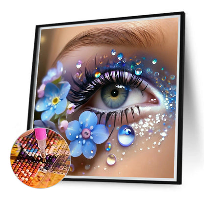 Blue Flowers For Eyes - Full Round Drill Diamond Painting 40*40CM