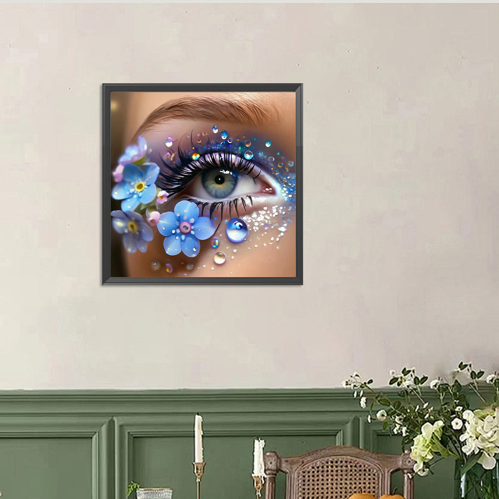 Blue Flowers For Eyes - Full Round Drill Diamond Painting 40*40CM