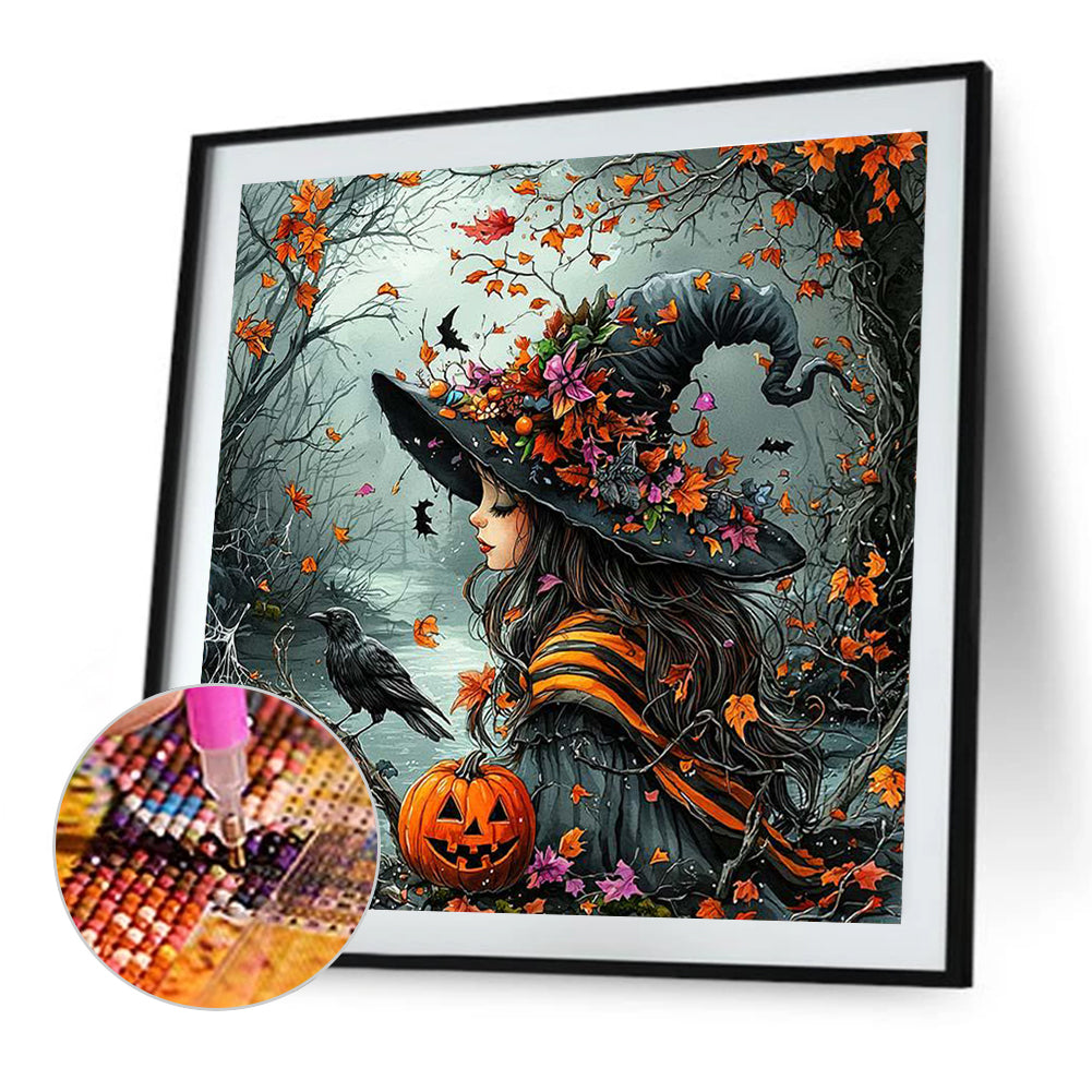 Halloween Witch Crow Pumpkin - Full Round Drill Diamond Painting 40*40CM