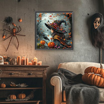 Halloween Witch Crow Pumpkin - Full Round Drill Diamond Painting 40*40CM