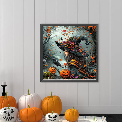 Halloween Witch Crow Pumpkin - Full Round Drill Diamond Painting 40*40CM