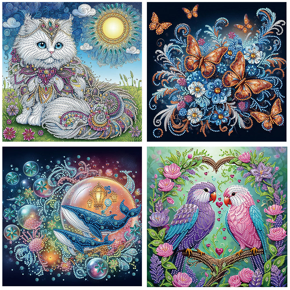 White Cat Butterfly Whale Parrot - Special Shaped Drill Diamond Painting 30*30CM