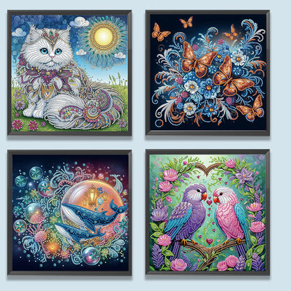 White Cat Butterfly Whale Parrot - Special Shaped Drill Diamond Painting 30*30CM