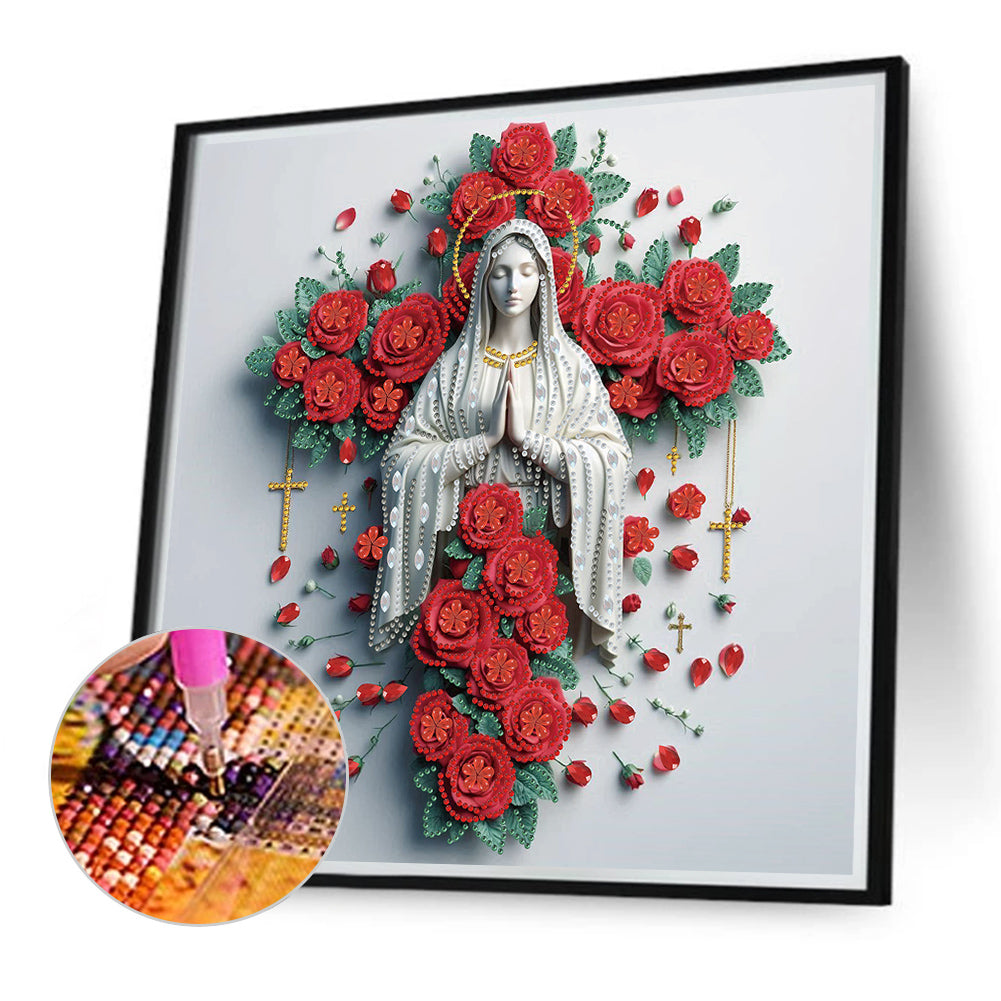 Red Rose Cross Girl - Special Shaped Drill Diamond Painting 40*40CM